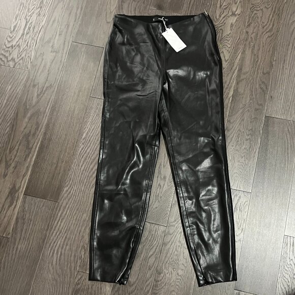 MANGO Women Black Leather-Effect Split Hems Leggings Size M NWT - Picture 10 of 11